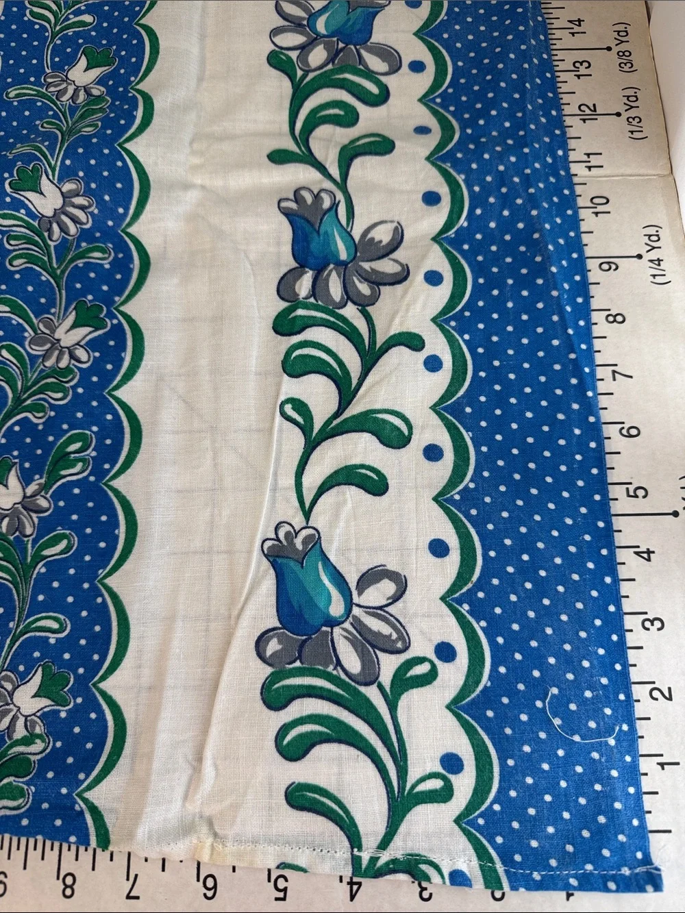 Vintage 1970s Handmade Blue Green Kitchen Tablecloth 42x36 Coffee Pot Sugar Bowl